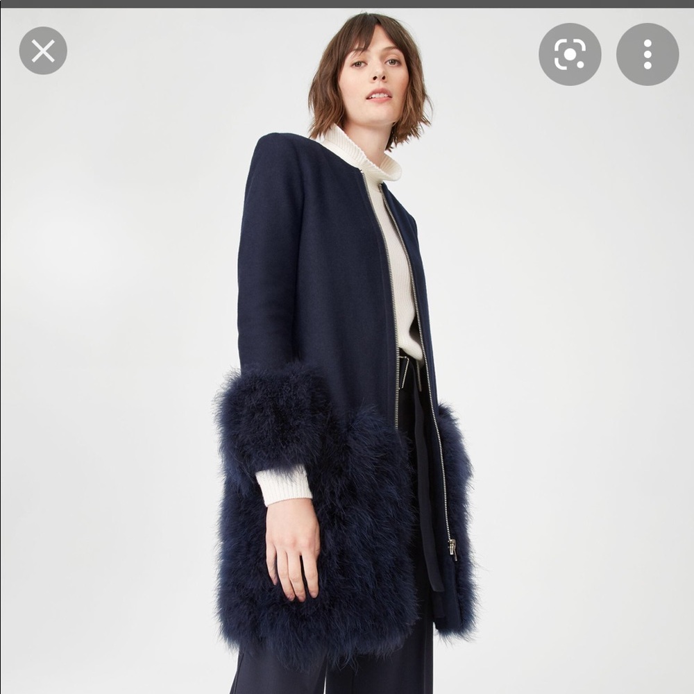 Club Monaco Navy Fur-Trimmed Coat